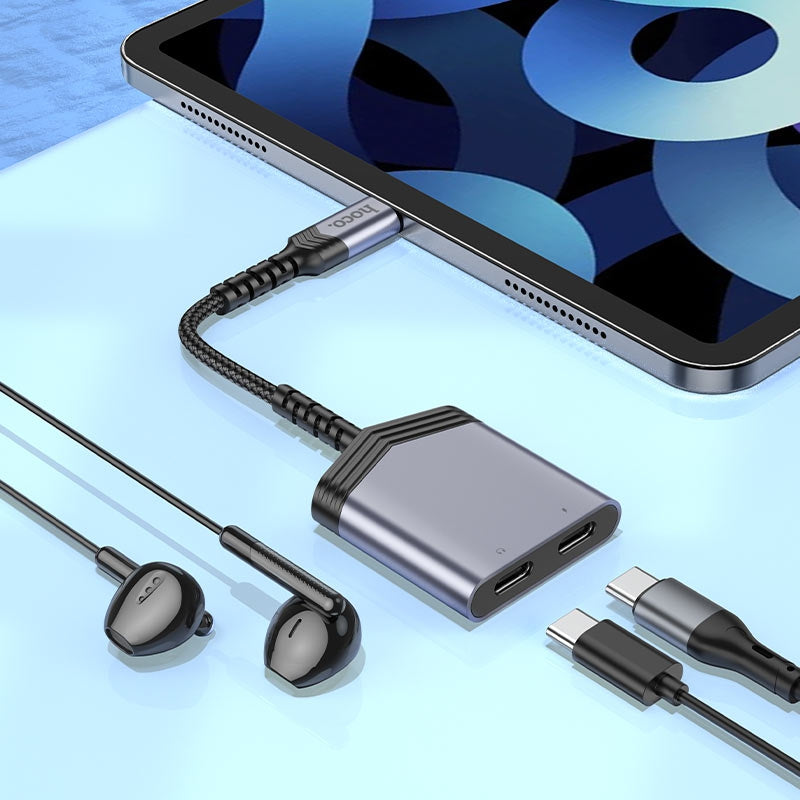 Adaptateur convertisseur audio 2 en 1 USB-C mâle vers 2x USB-C femelles Adaptateur convertisseur audio 2 en 1 USB-C mâle vers 2x USB-C femelles